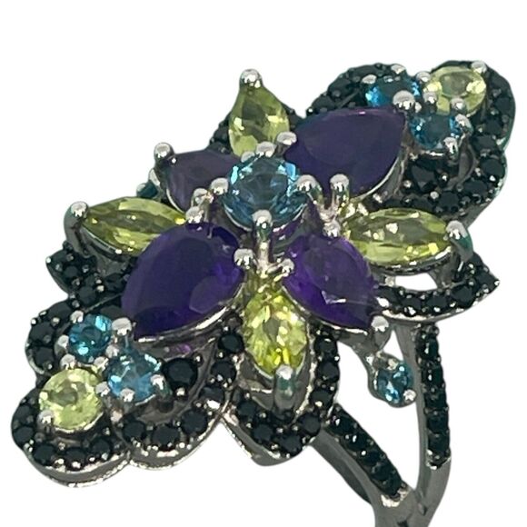 LUXY Gems Natural Topaz Amethyst Peridot Spinel Sterling Silver Ring Luxury Sz 7 - Picture 10 of 16